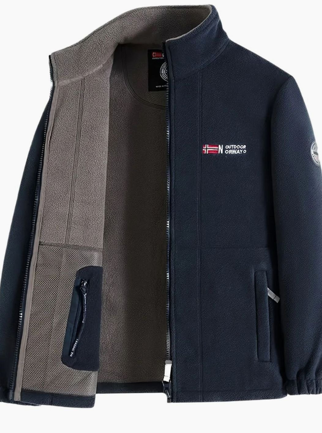 Herren Fleece Outdoor-Jacke mit Reißverschluss Stehkragen Innenfutter - Marine