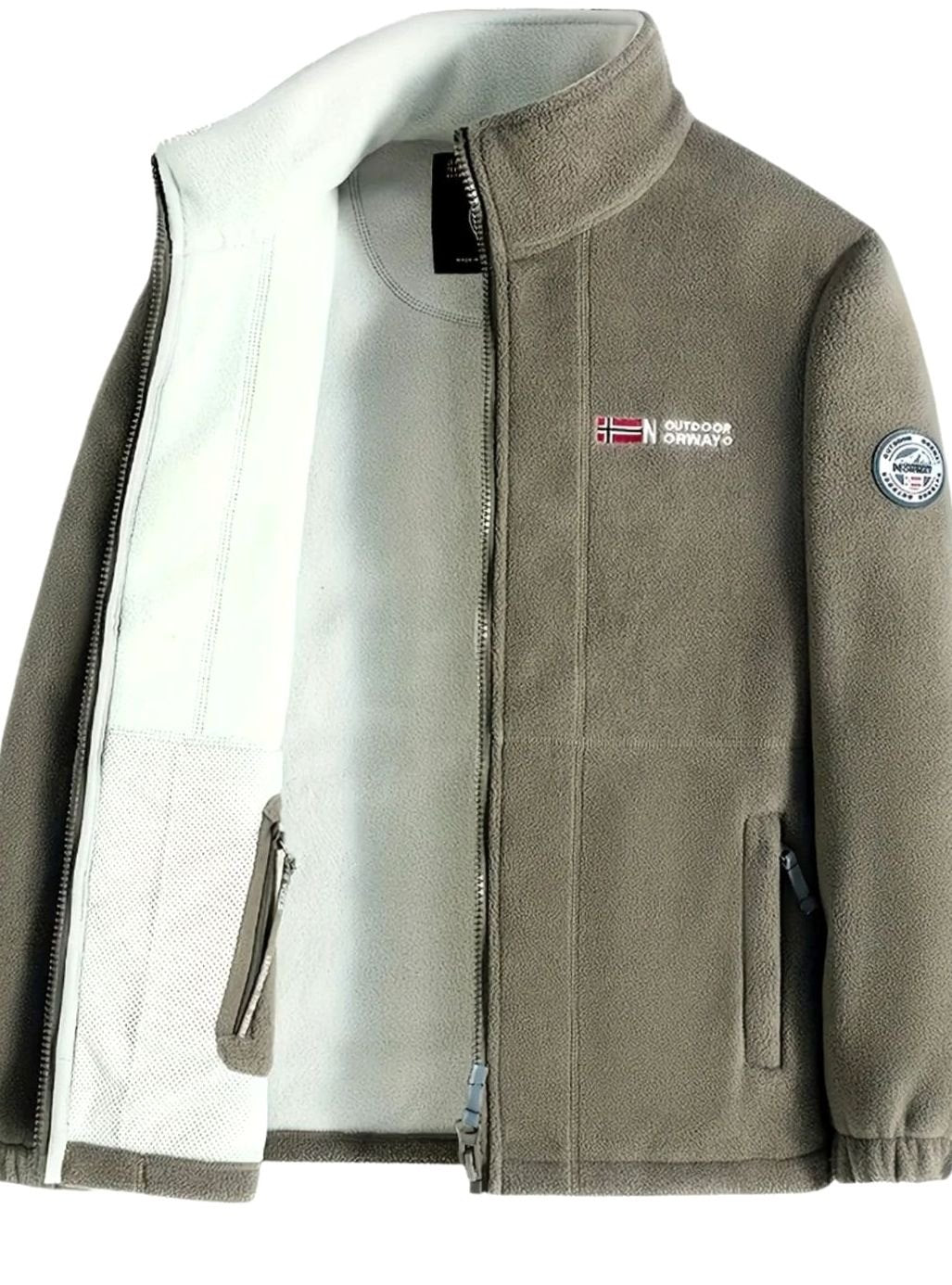 Herren Fleece Outdoor-Jacke mit Reißverschluss Stehkragen Innenfutter - Beige
