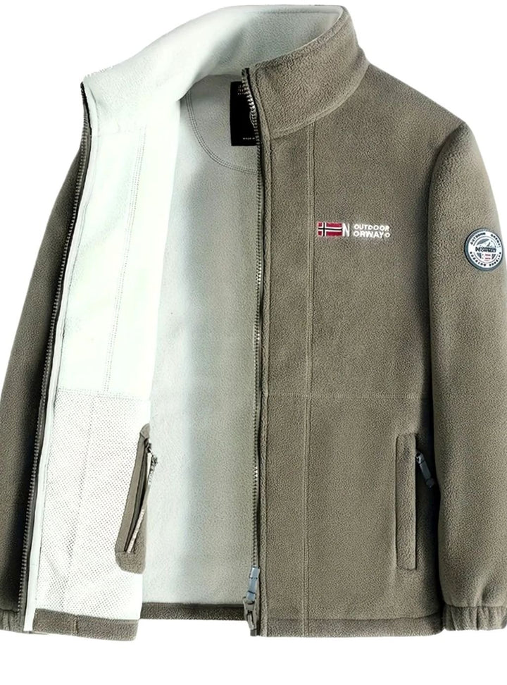 Herren Fleece Outdoor-Jacke mit Reißverschluss Stehkragen Innenfutter - Beige