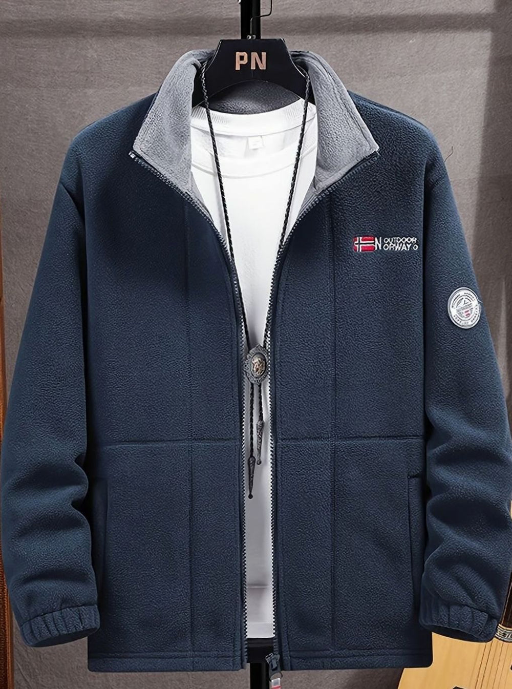 Herren Fleece Outdoor-Jacke mit Reißverschluss Stehkragen Innenfutter