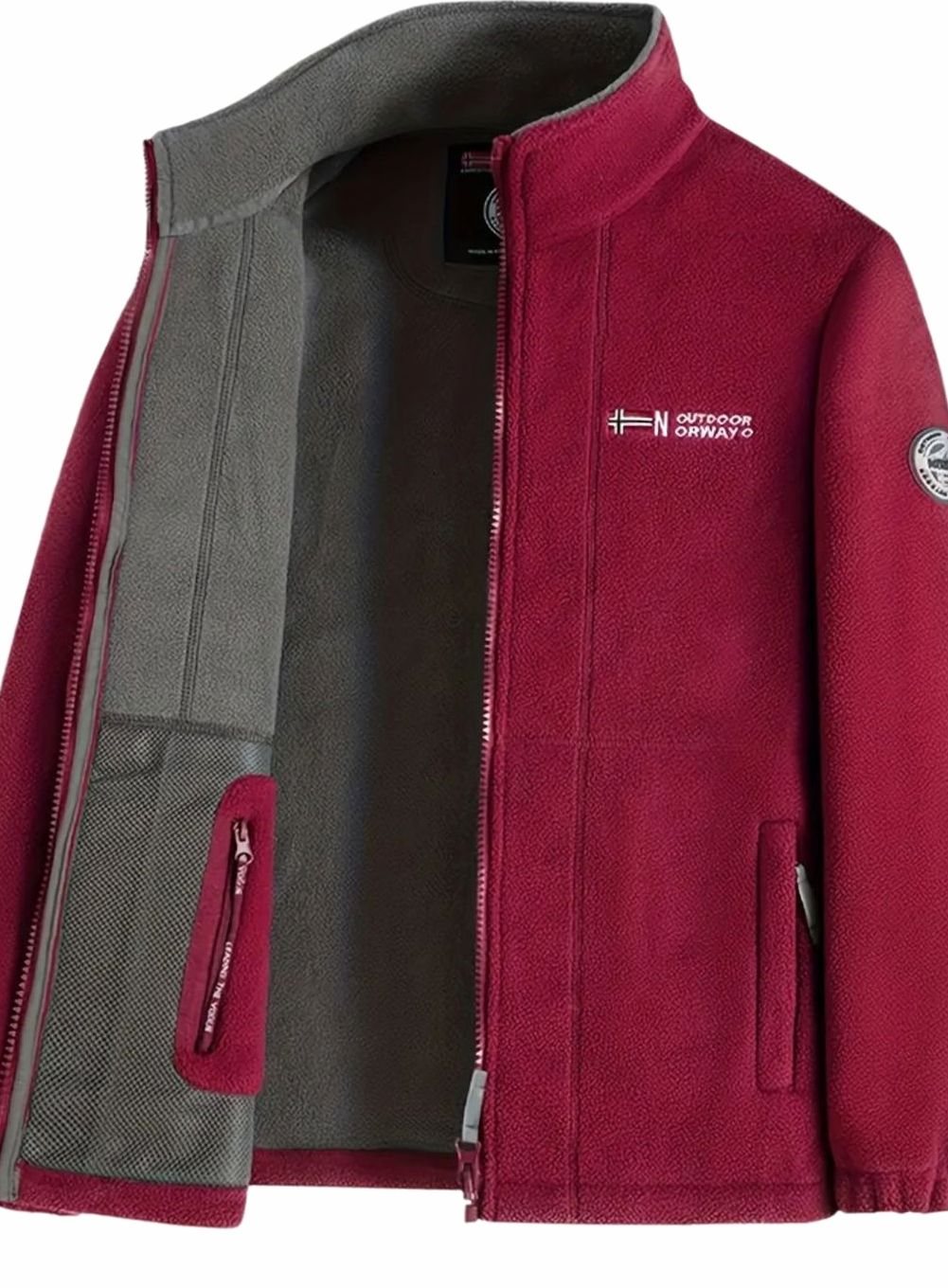 Herren Fleece Outdoor-Jacke mit Reißverschluss Stehkragen Innenfutter - Rot