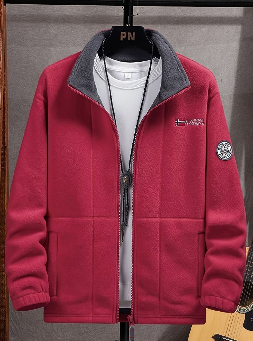 Herren Fleece Outdoor-Jacke mit Reißverschluss Stehkragen Innenfutter