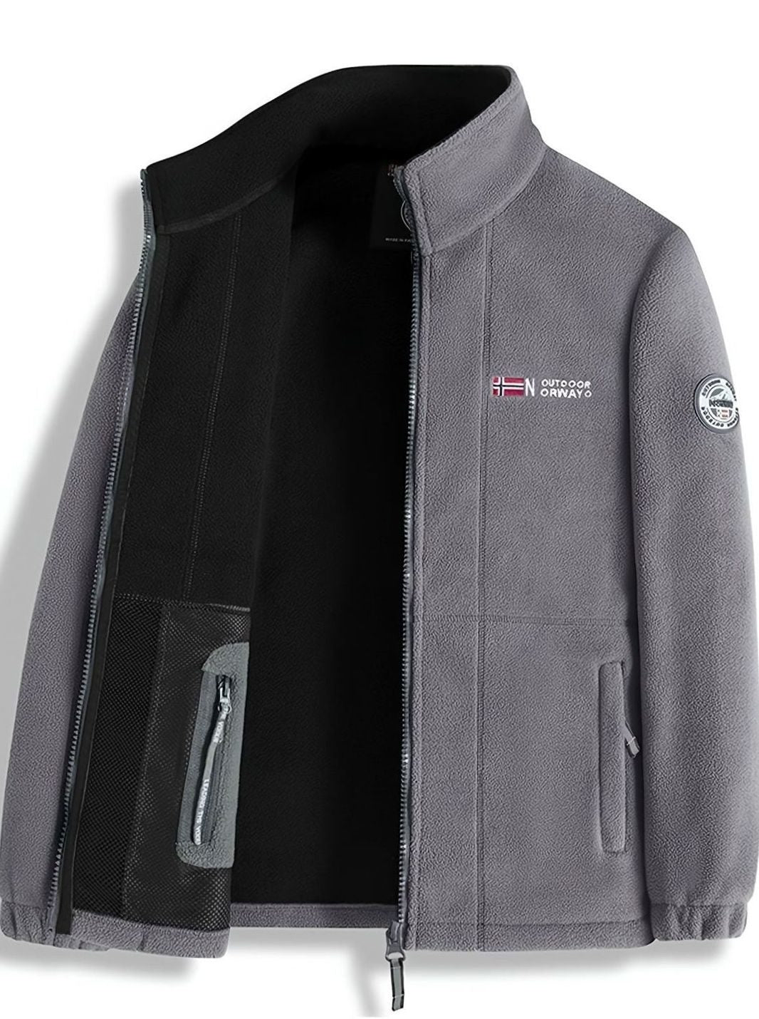 Herren Fleece Outdoor-Jacke mit Reißverschluss Stehkragen Innenfutter - Grau