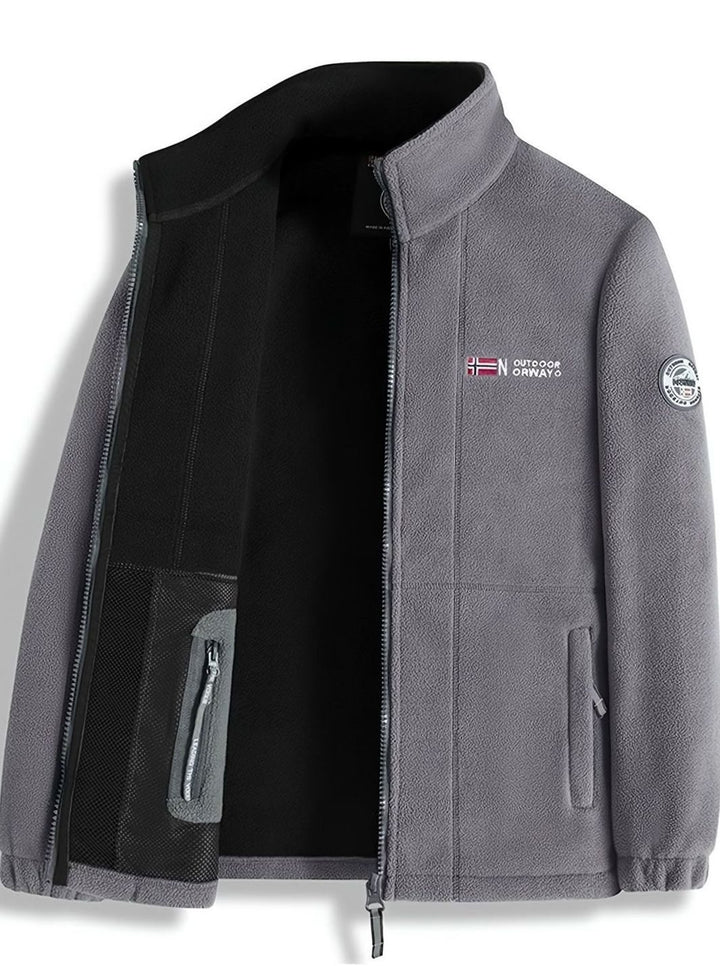 Herren Fleece Outdoor-Jacke mit Reißverschluss Stehkragen Innenfutter - Grau