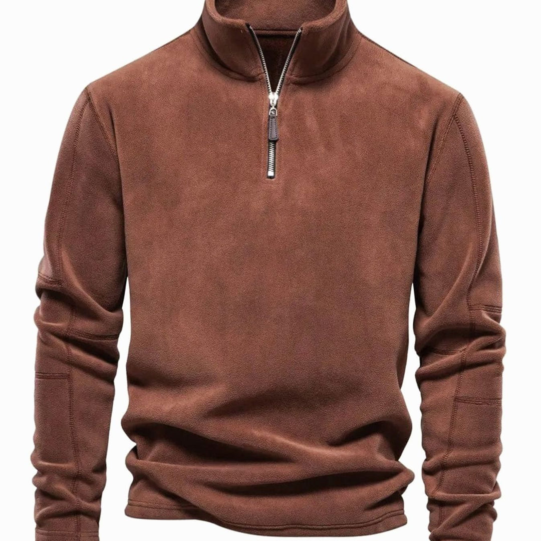 Herren Fleece-Sweatshirt mit Viertelreißverschluss am Kragen - Braun