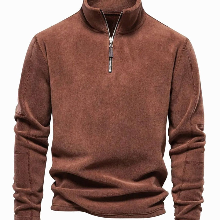 Herren Fleece-Sweatshirt mit Viertelreißverschluss am Kragen - Braun
