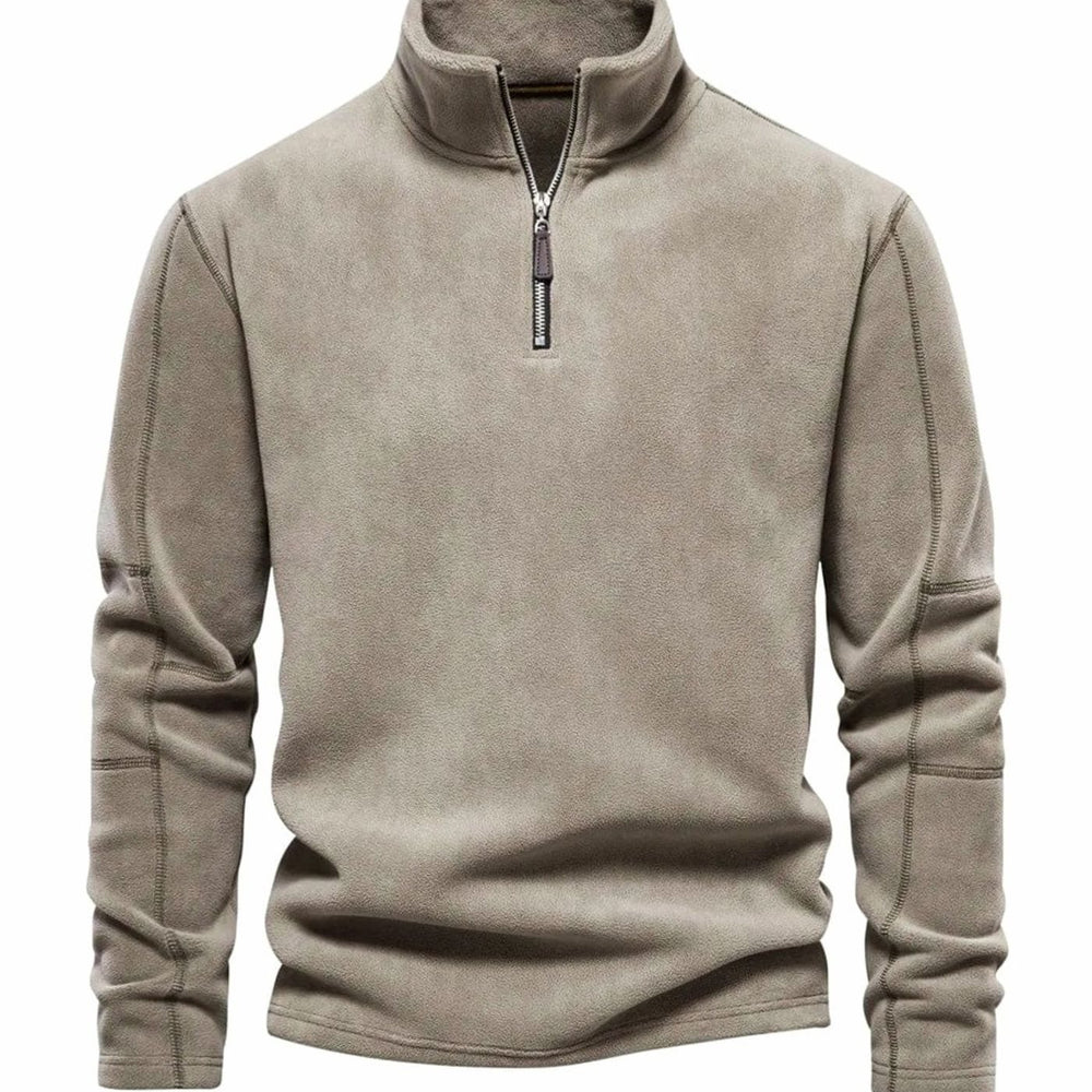Herren Fleece-Sweatshirt mit Viertelreißverschluss am Kragen - Beige