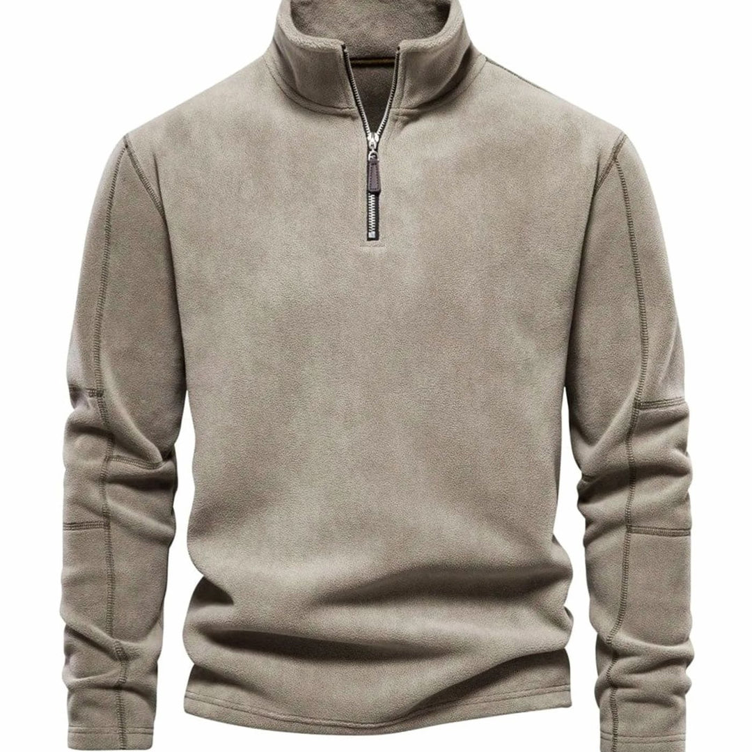 Herren Fleece-Sweatshirt mit Viertelreißverschluss am Kragen - Beige