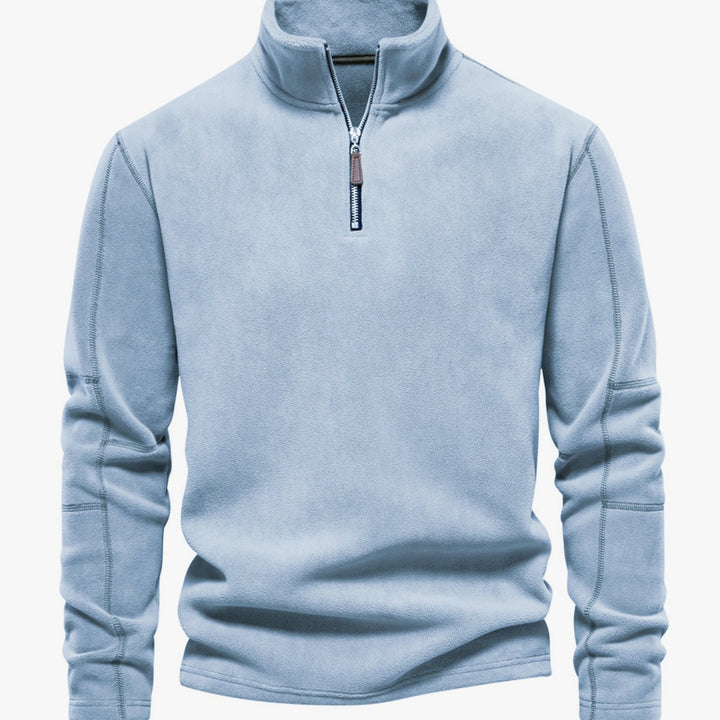 Herren Fleece-Sweatshirt mit Viertelreißverschluss am Kragen - Blau