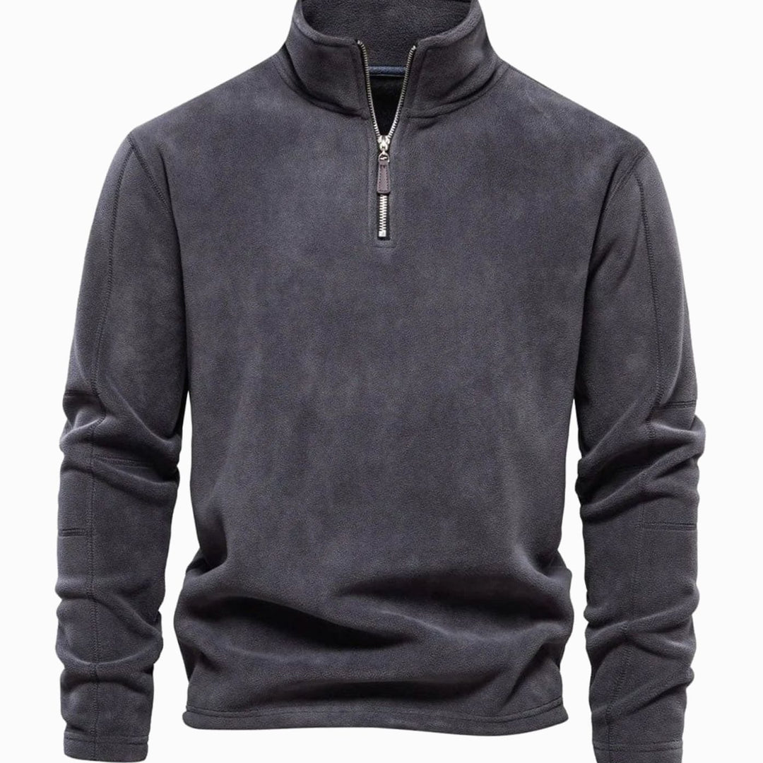 Herren Fleece-Sweatshirt mit Viertelreißverschluss am Kragen - Grau
