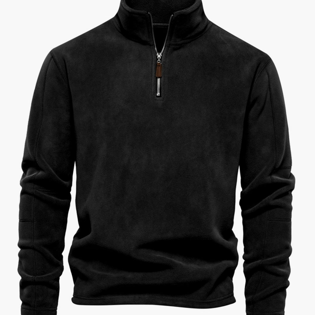 Herren Fleece-Sweatshirt mit Viertelreißverschluss am Kragen - Schwarz