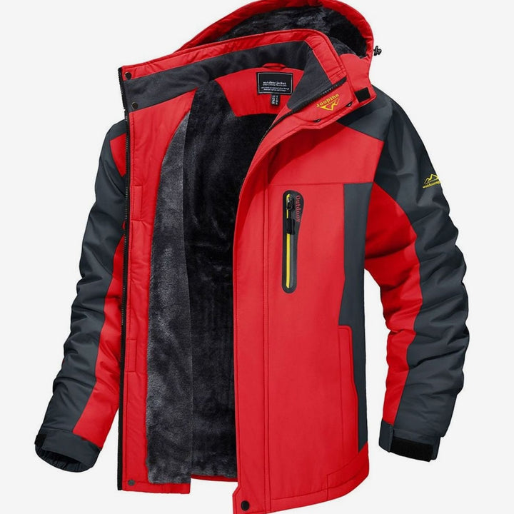 Herren Fleecegefütterte Outdoor-Winterjacke mit Reißverschluss - Rot