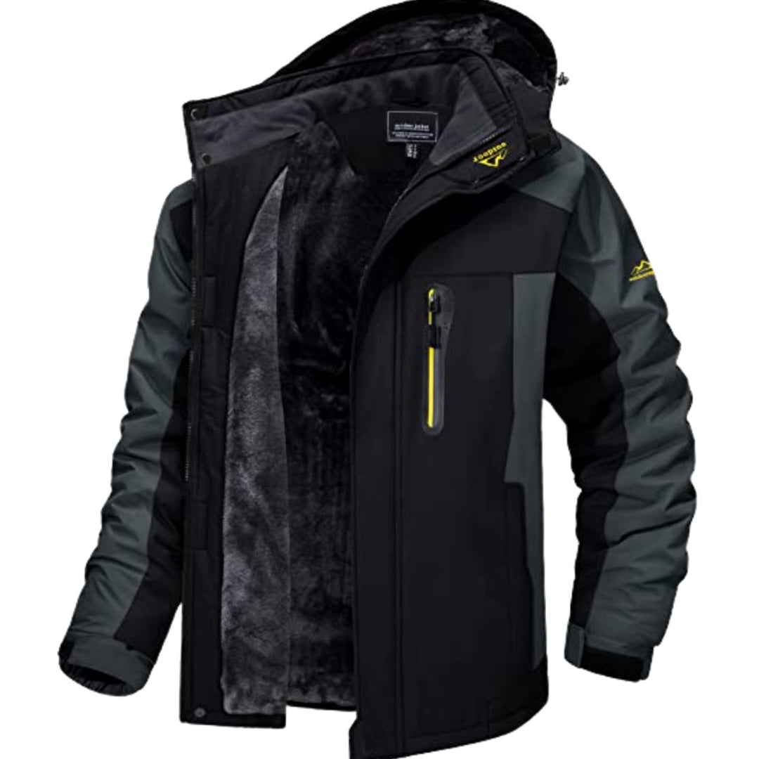 Herren Fleecegefütterte Outdoor-Winterjacke mit Reißverschluss - Schwarz