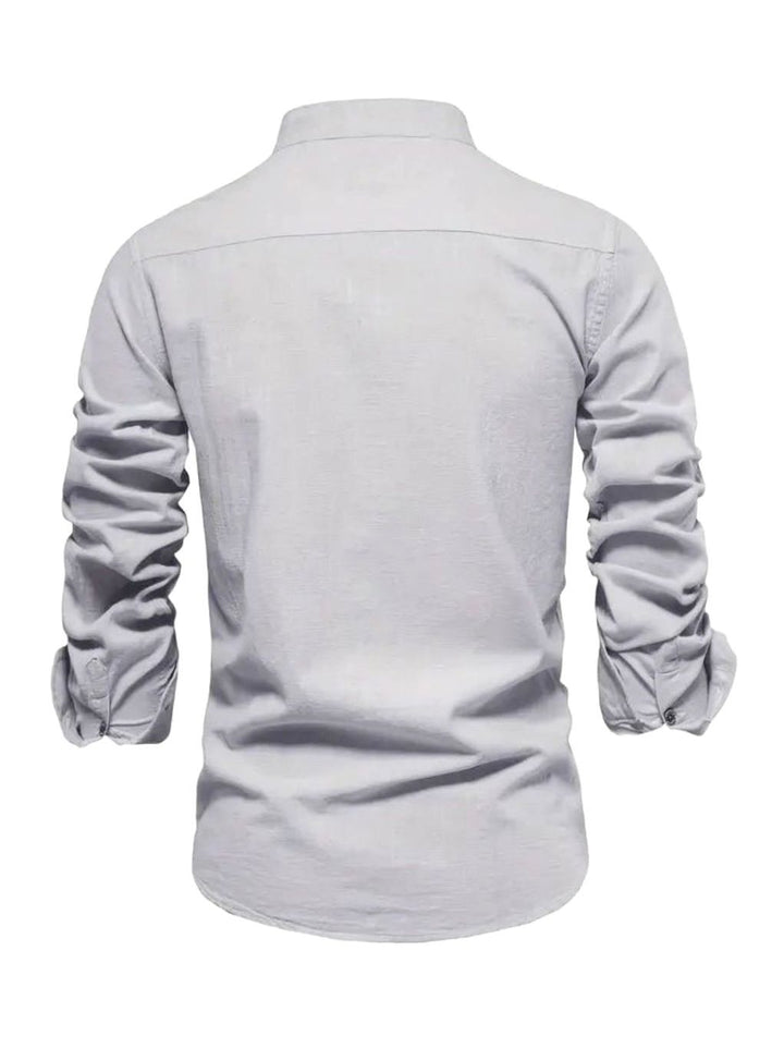 Herren Freizeit-Hemd mit Knöpfen Stehkragen Langarm Slim-Fit