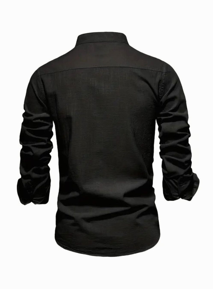 Herren Freizeit-Hemd mit Knöpfen Stehkragen Langarm Slim-Fit