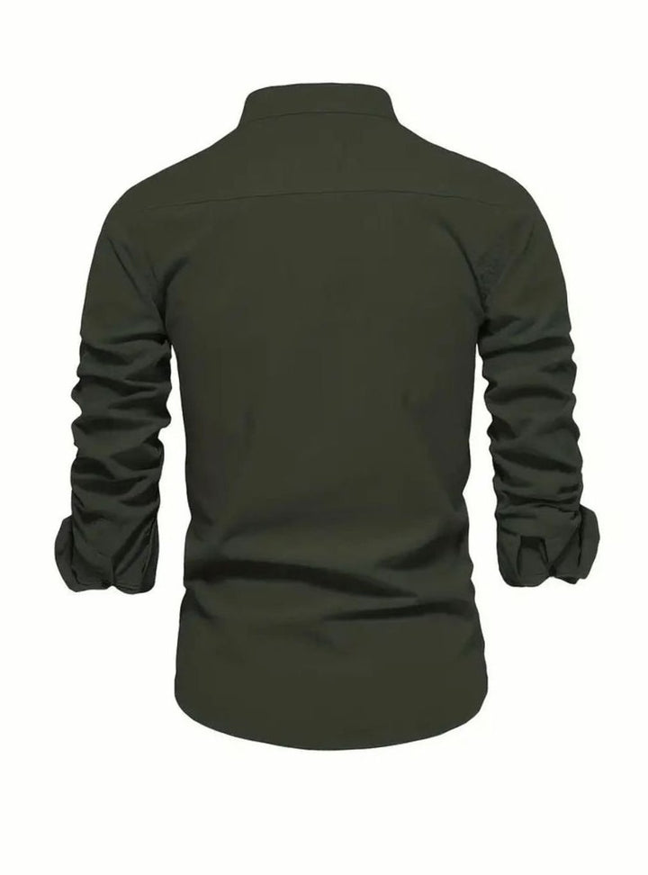Herren Freizeit-Hemd mit Knöpfen Stehkragen Langarm Slim-Fit