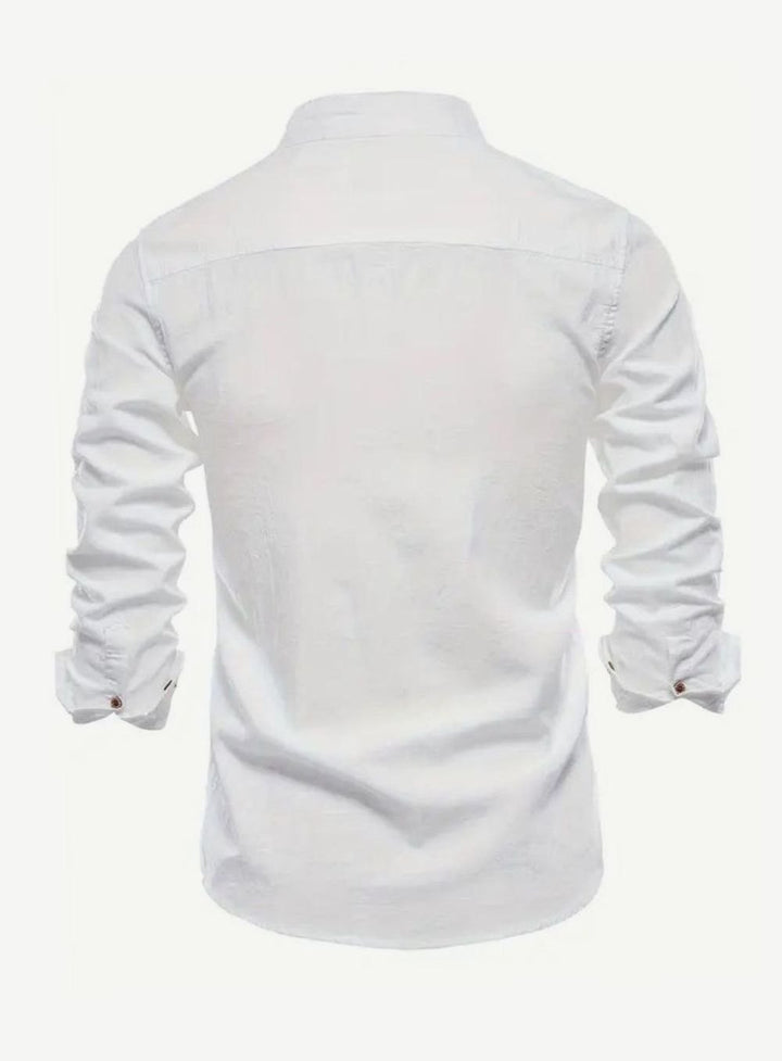 Herren Freizeit-Hemd mit Knöpfen Stehkragen Langarm Slim-Fit