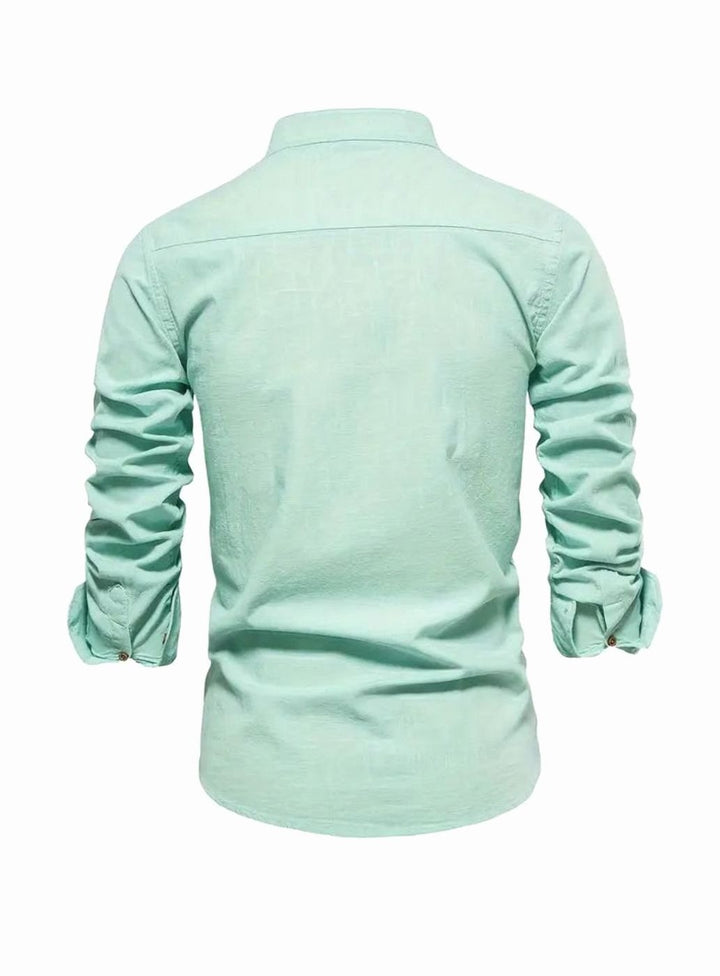 Herren Freizeit-Hemd mit Knöpfen Stehkragen Langarm Slim-Fit