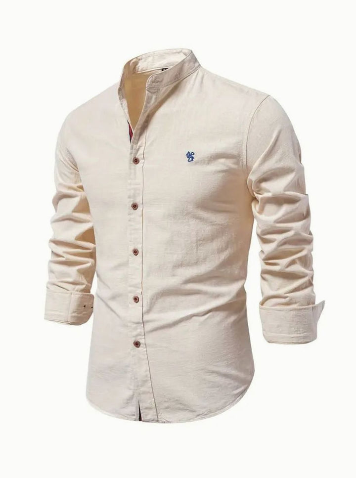 Herren Freizeit-Hemd mit Knöpfen Stehkragen Langarm Slim-Fit - Aprikose