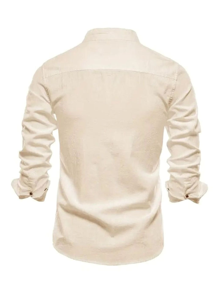 Herren Freizeit-Hemd mit Knöpfen Stehkragen Langarm Slim-Fit