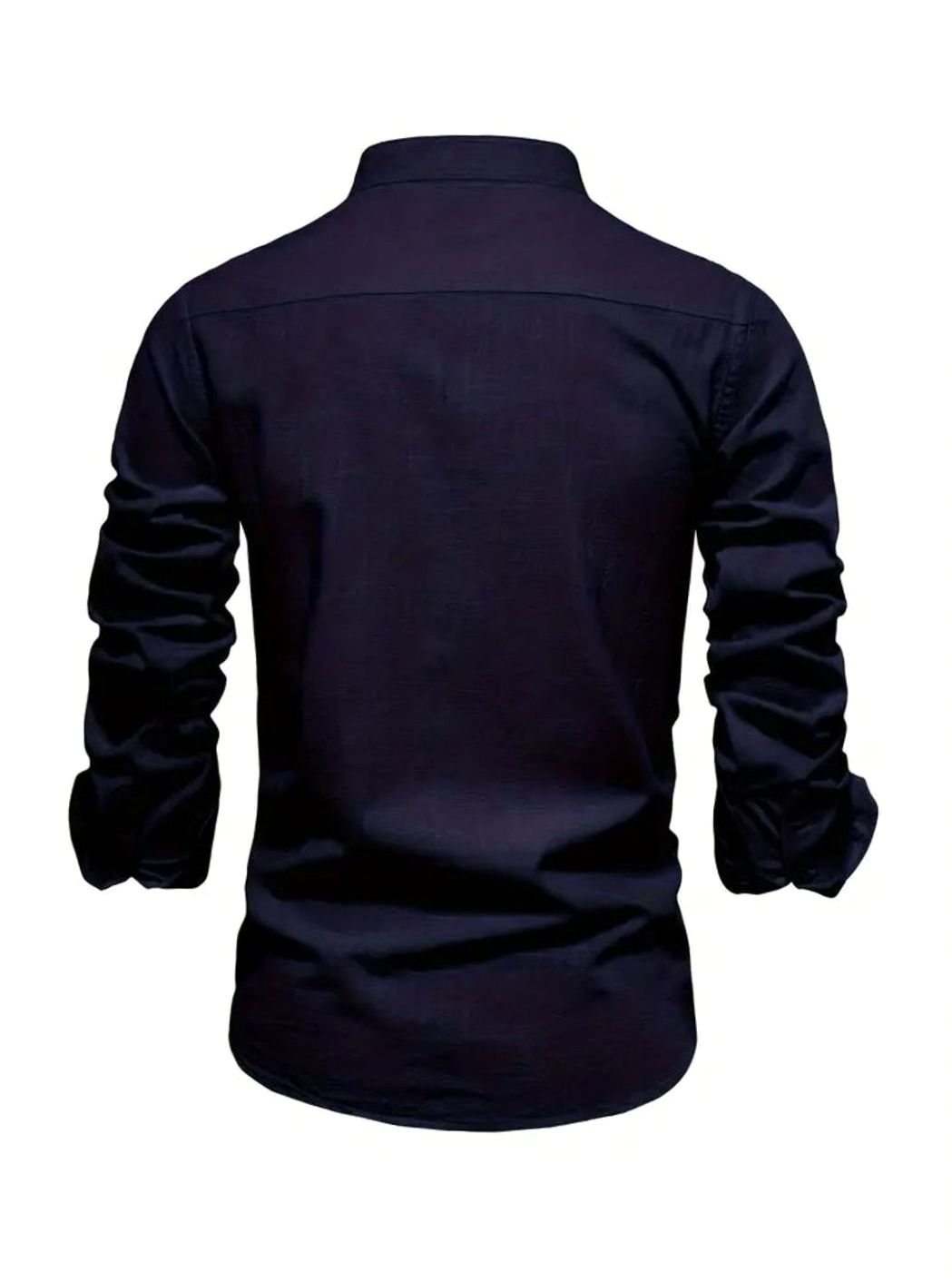 Herren Freizeit-Hemd mit Knöpfen Stehkragen Langarm Slim-Fit