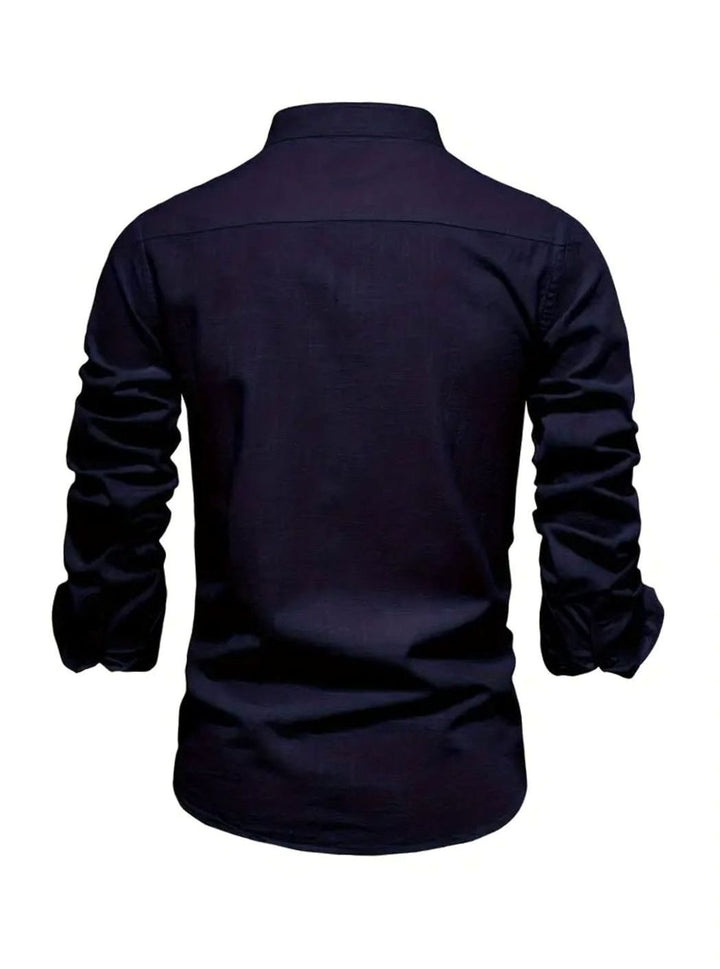 Herren Freizeit-Hemd mit Knöpfen Stehkragen Langarm Slim-Fit