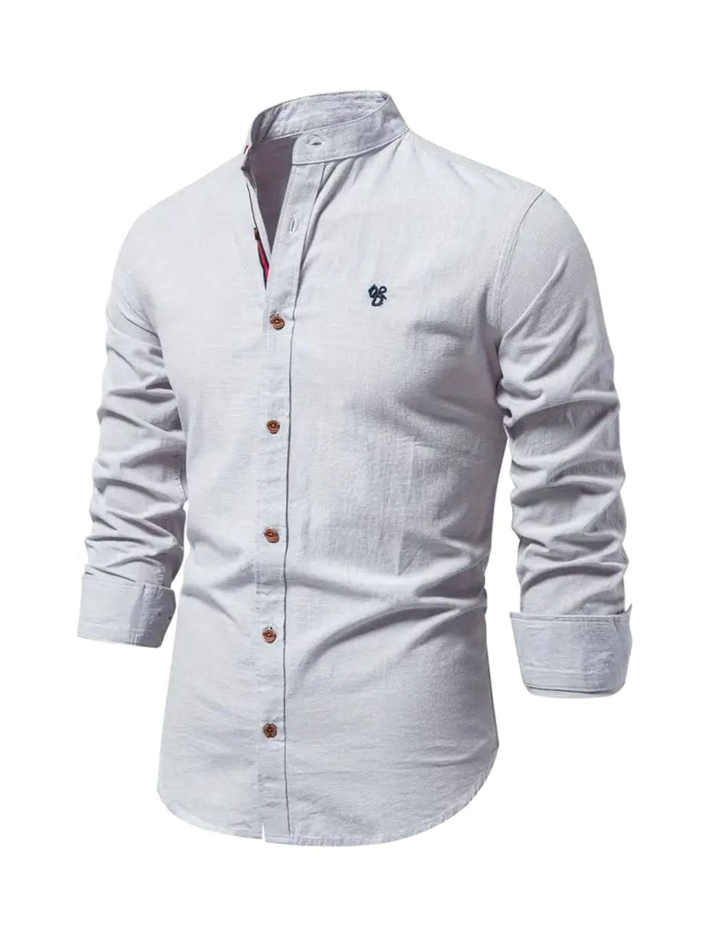 Herren Freizeit-Hemd mit Knöpfen Stehkragen Langarm Slim-Fit - Grau