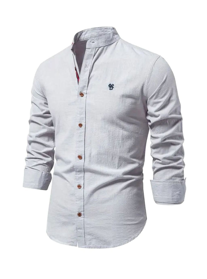 Herren Freizeit-Hemd mit Knöpfen Stehkragen Langarm Slim-Fit - Grau
