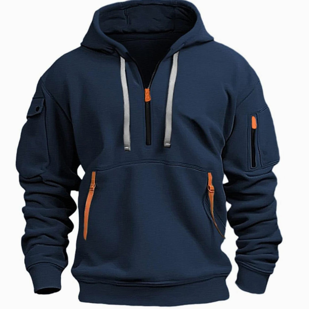 Herren Freizeit-Hoodie mit Reißverschluss-Taschen Kontrastdetails - Dunkelblau