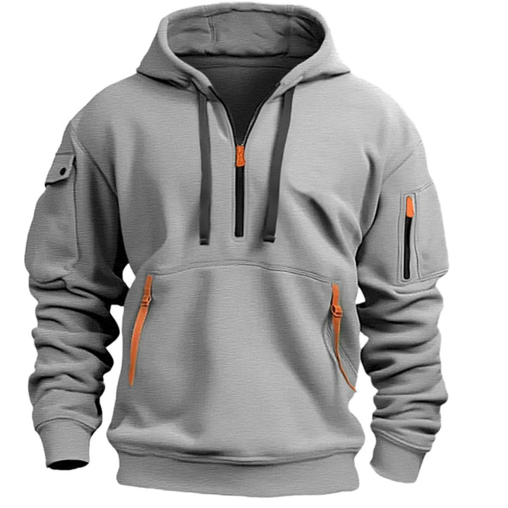 Herren Freizeit-Hoodie mit Reißverschluss-Taschen Kontrastdetails - Hellgrau