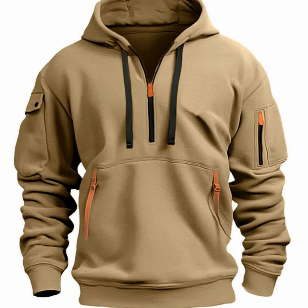 Herren Freizeit-Hoodie mit Reißverschluss-Taschen Kontrastdetails - Khaki