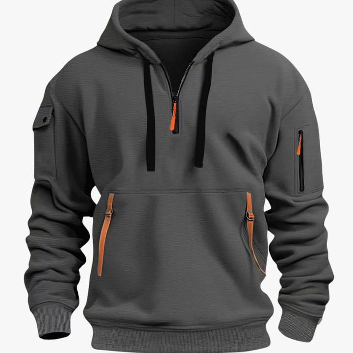 Herren Freizeit-Hoodie mit Reißverschluss-Taschen Kontrastdetails - Dunkelgrau
