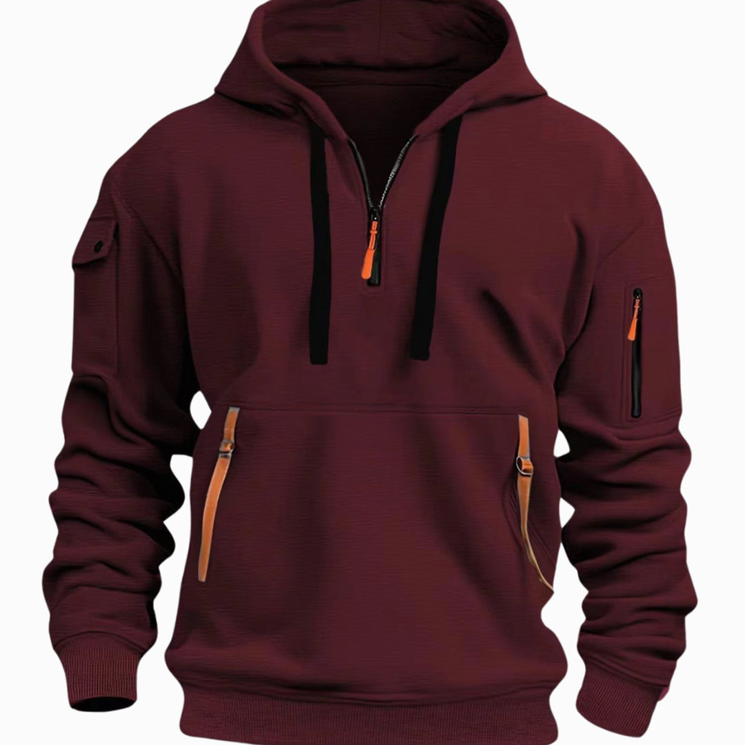 Herren Freizeit-Hoodie mit Reißverschluss-Taschen Kontrastdetails - Rot