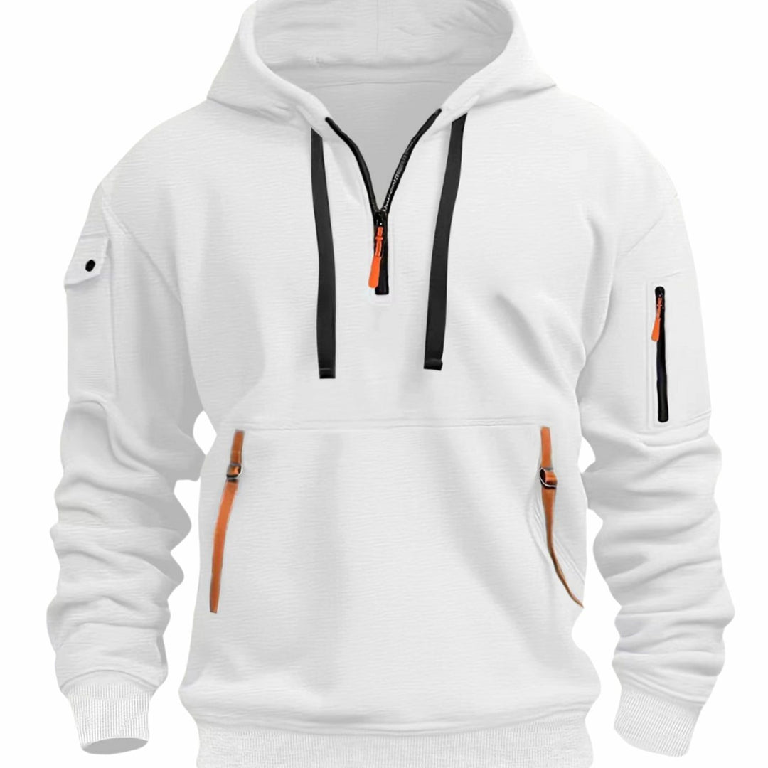 Herren Freizeit-Hoodie mit Reißverschluss-Taschen Kontrastdetails - Weiß