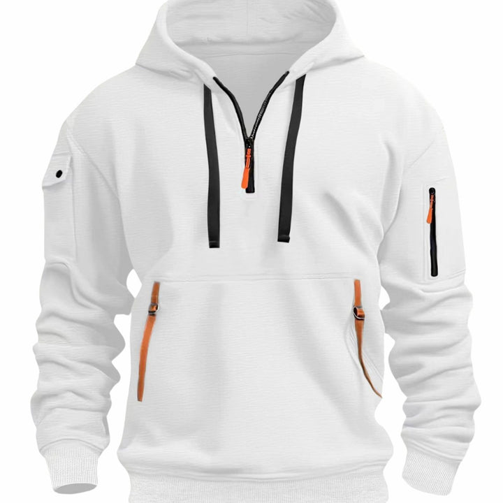 Herren Freizeit-Hoodie mit Reißverschluss-Taschen Kontrastdetails - Weiß