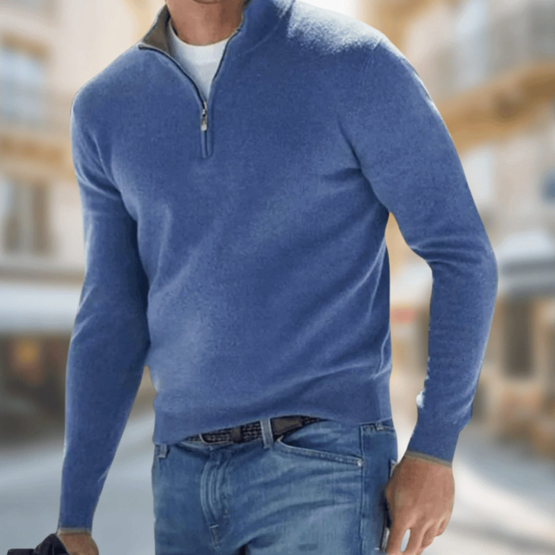 Herren Freizeitpullover mit Reißverschluss am Kragen klassischer Schnitt - Blau