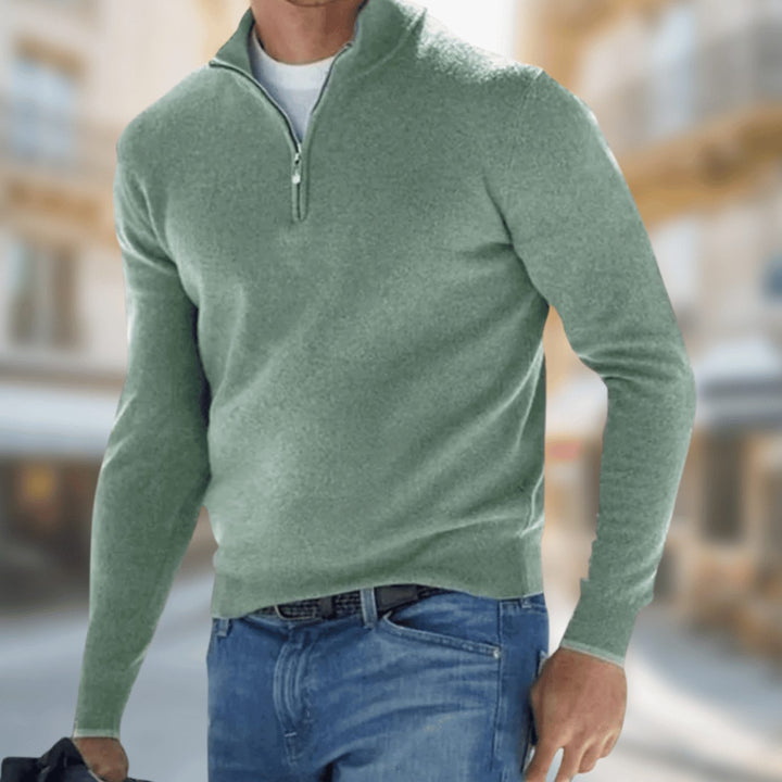 Herren Freizeitpullover mit Reißverschluss am Kragen klassischer Schnitt - Grün