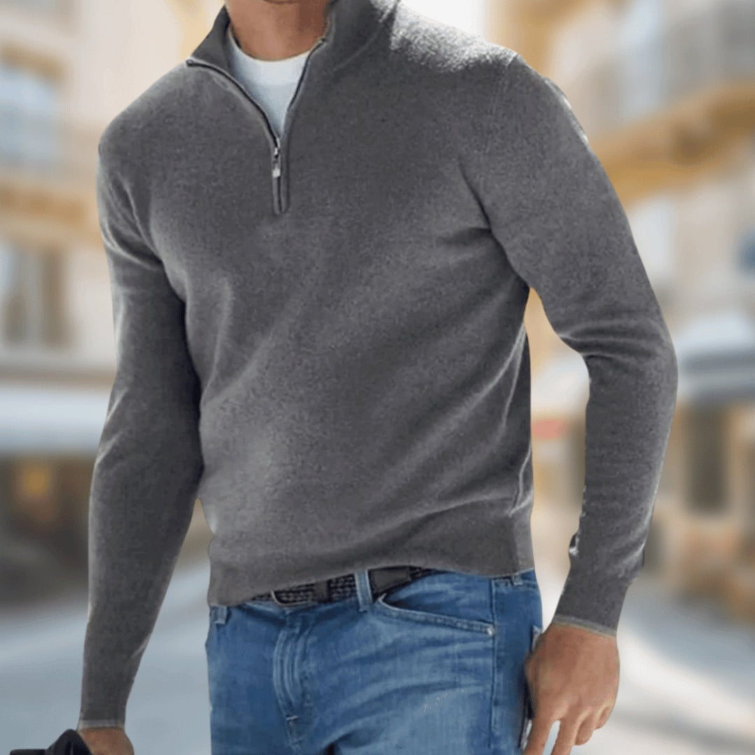 Herren Freizeitpullover mit Reißverschluss am Kragen klassischer Schnitt - Grau