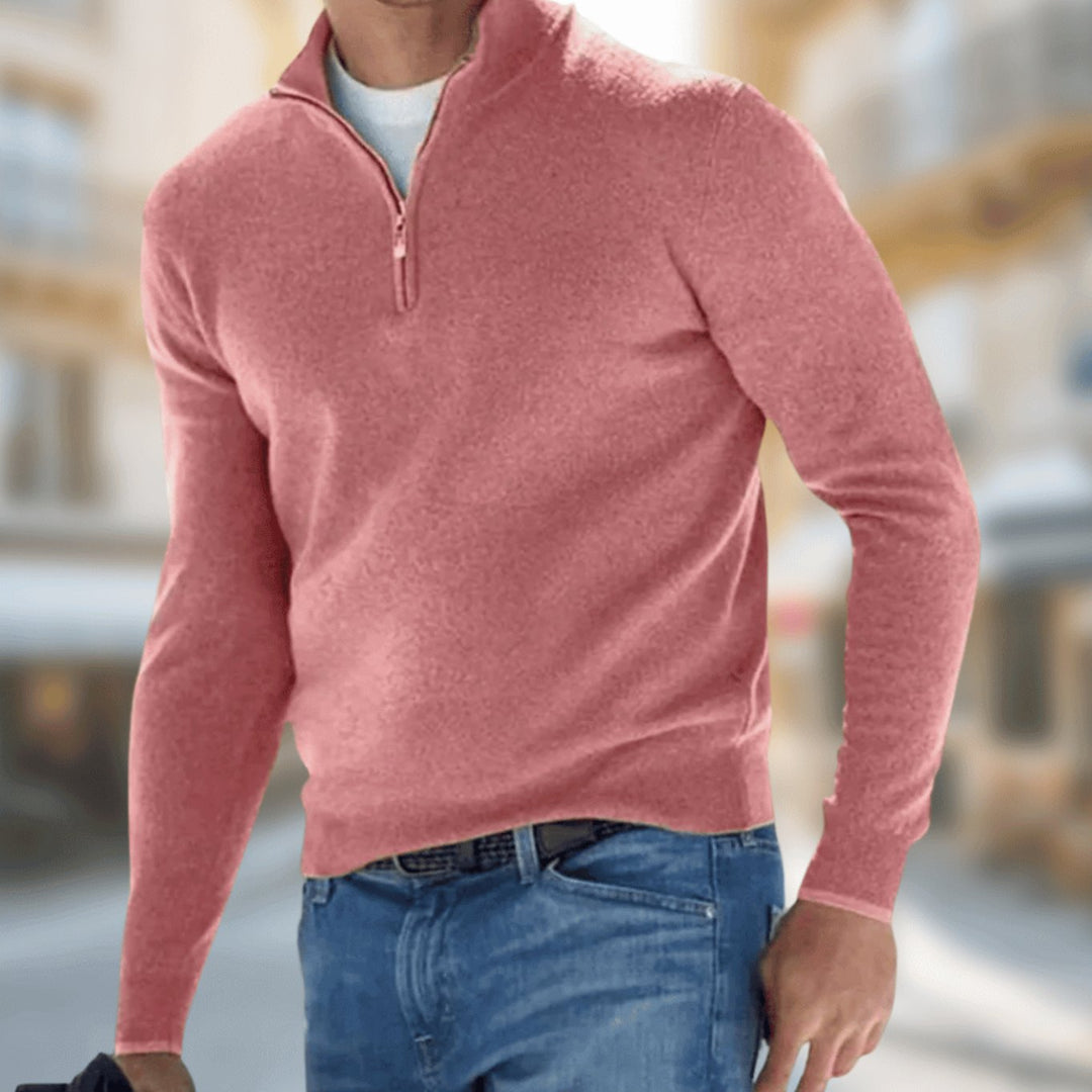 Herren Freizeitpullover mit Reißverschluss am Kragen klassischer Schnitt - Rot