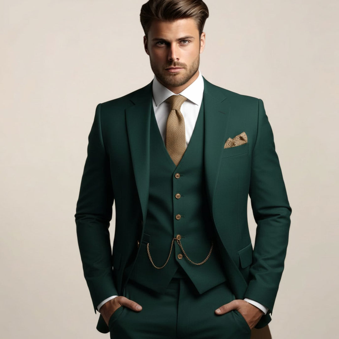 Herren Frühjahrsformeller Drei-Teile-Anzug Slim-Fit Hochzeitsanzug - Türkisgrün
