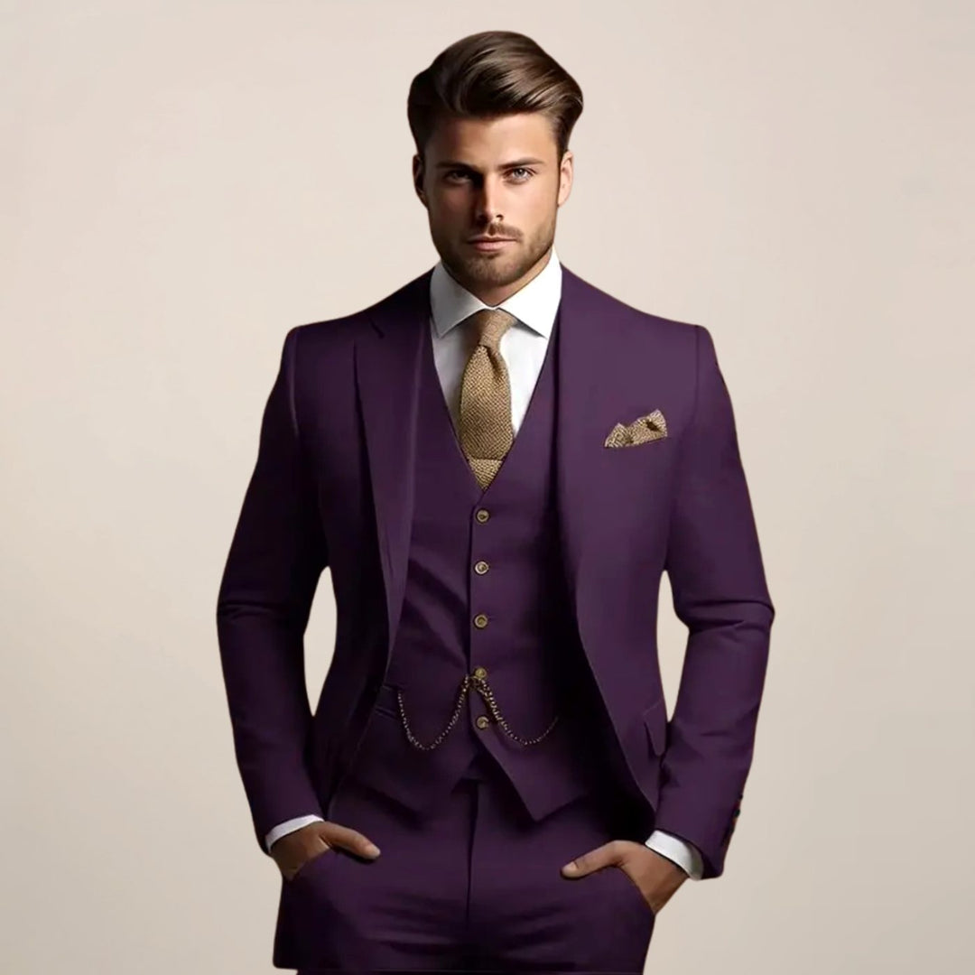 Herren Frühjahrsformeller Drei-Teile-Anzug Slim-Fit Hochzeitsanzug - Lila