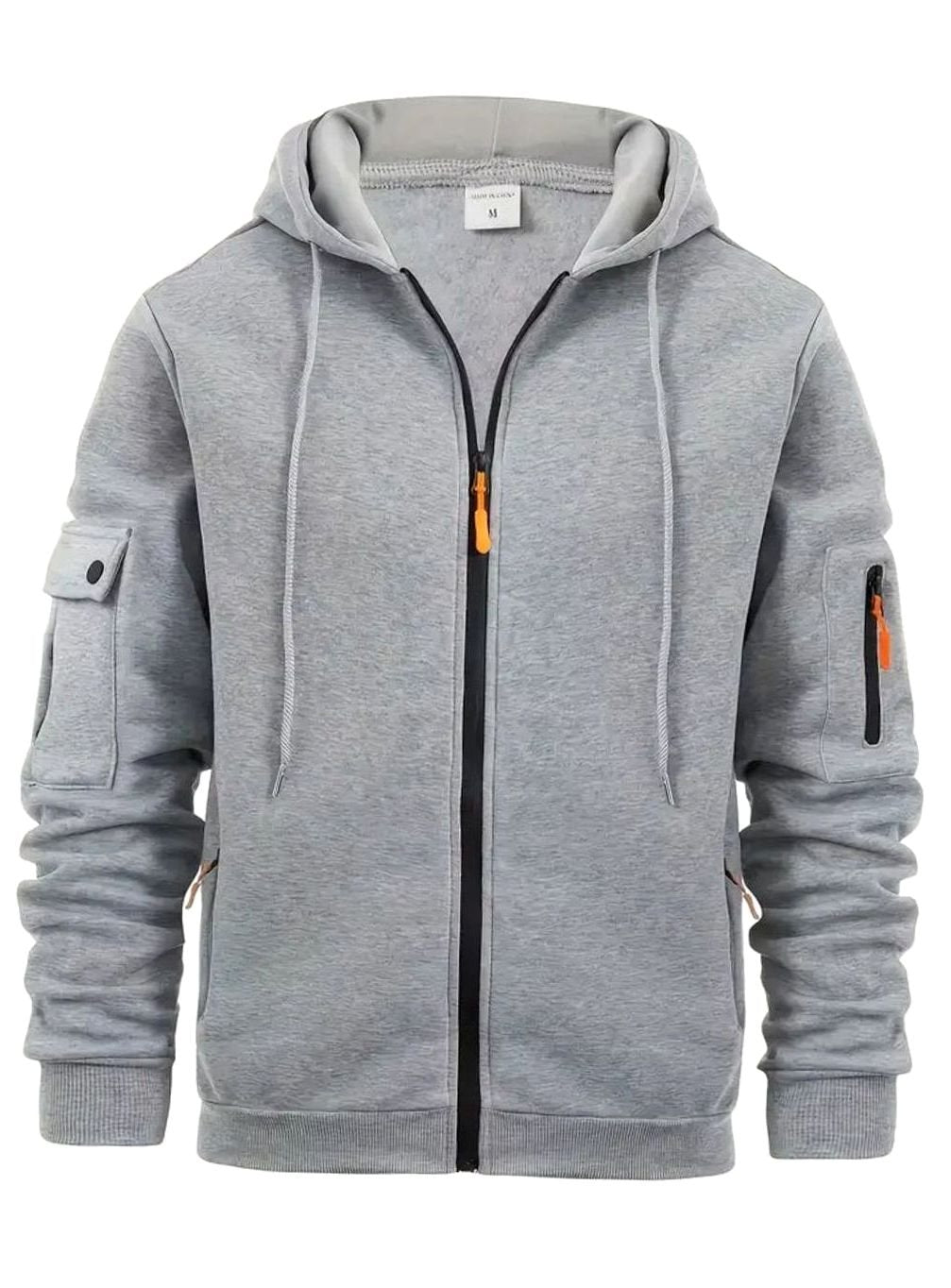Herren Full-Zip Kapuzenpullover mit Taschen und Kontrast-Reißverschluss