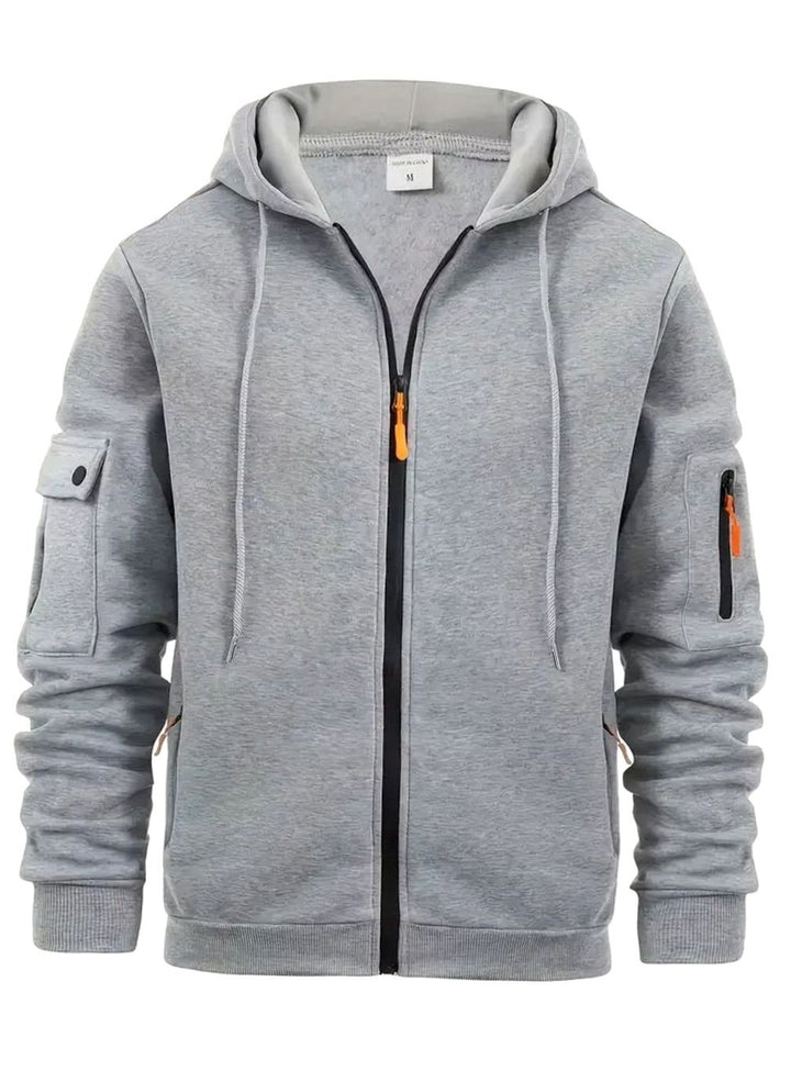 Herren Full-Zip Kapuzenpullover mit Taschen und Kontrast-Reißverschluss