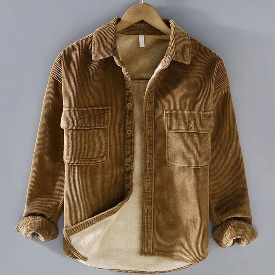Herren Gefütterte Cord-Shacket mit Knopfleiste Brusttaschen - Khaki