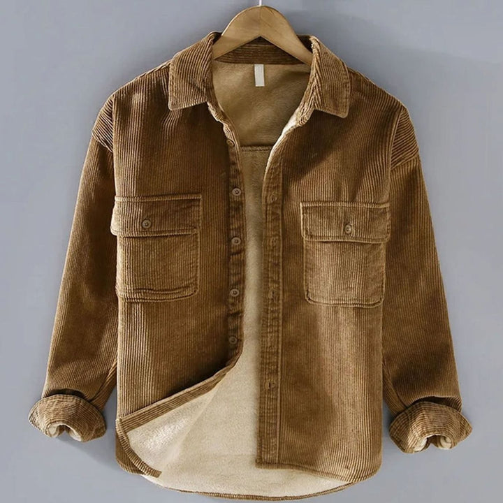Herren Gefütterte Cord-Shacket mit Knopfleiste Brusttaschen - Khaki