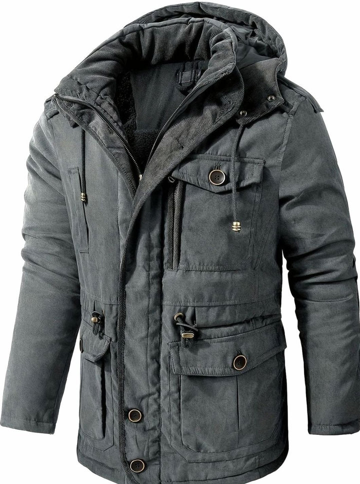 Herren Gefütterte Kapuzen-Winterjacke mit Mehreren Taschen - Grau