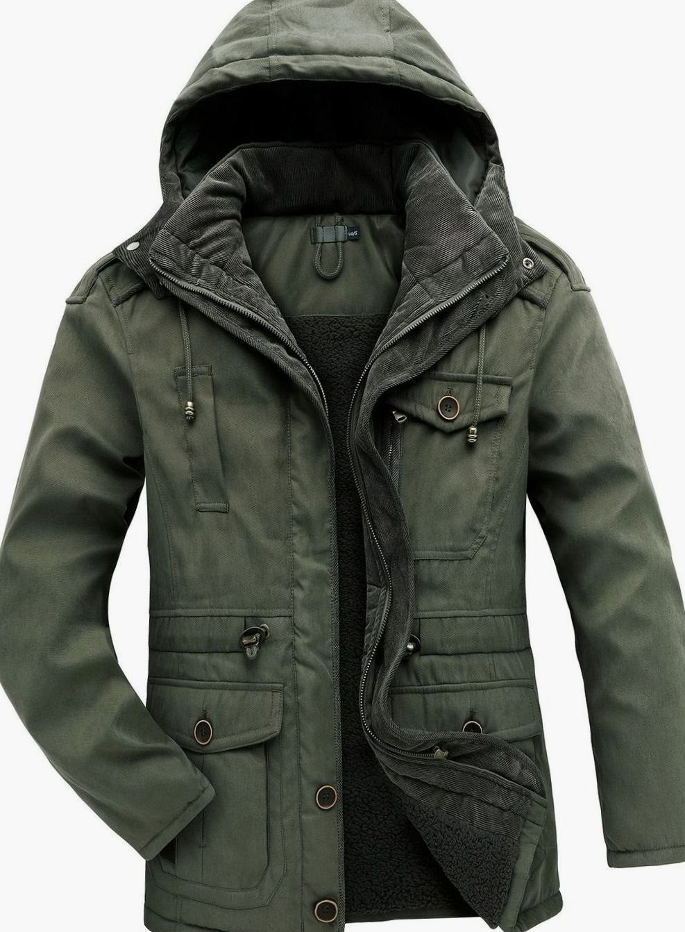 Herren Gefütterte Kapuzen-Winterjacke mit Mehreren Taschen - Grün