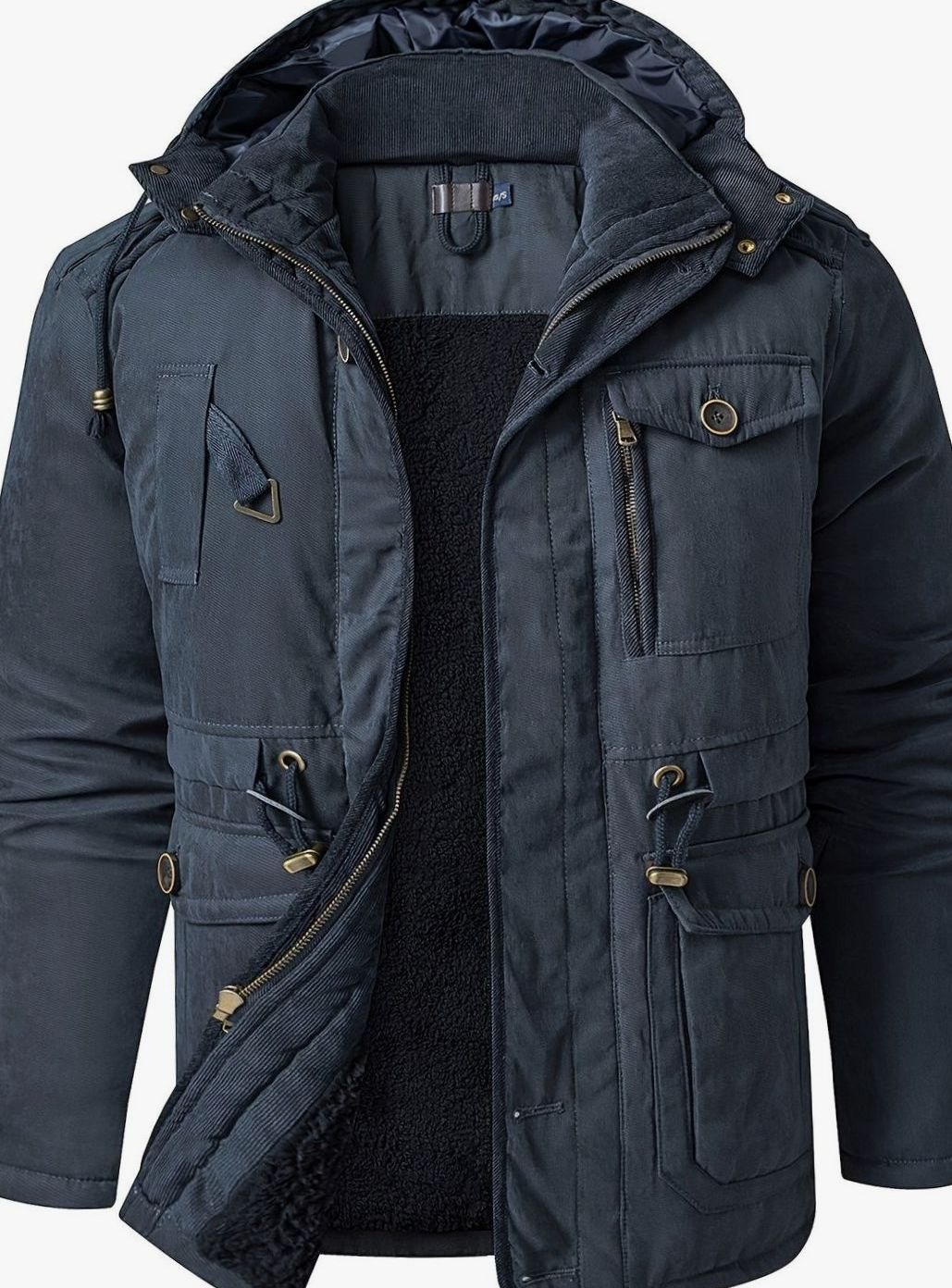 Herren Gefütterte Kapuzen-Winterjacke mit Mehreren Taschen - Blau