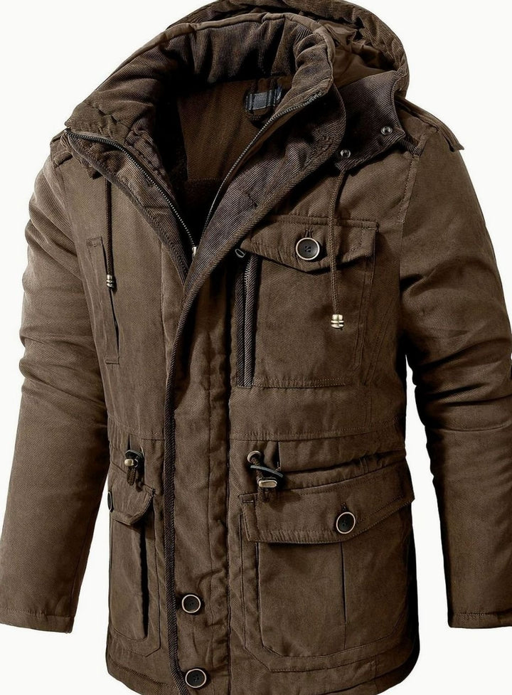 Herren Gefütterte Kapuzen-Winterjacke mit Mehreren Taschen - Braun