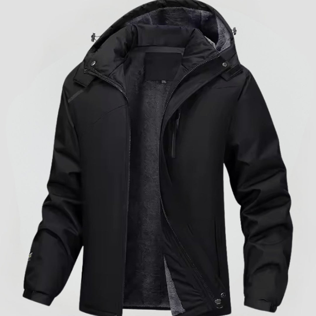 Herren Gefütterte Kapuzen-Winterjacke mit Reißverschluss - Schwarz